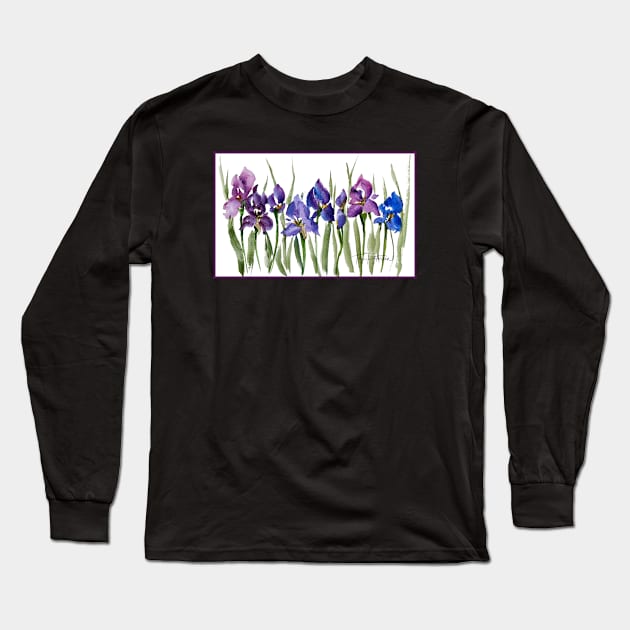 French Iris Watercolor Purple Long Sleeve T-Shirt by FlowerPower4U